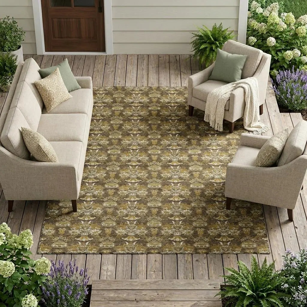 10' X 14' Chocolate And Copper Floral Washable Indoor Outdoor Area Rug Homeroots Outdoor