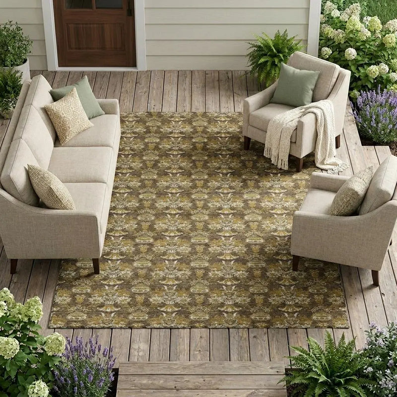 10' X 14' Chocolate And Copper Floral Washable Indoor Outdoor Area Rug Homeroots Outdoor