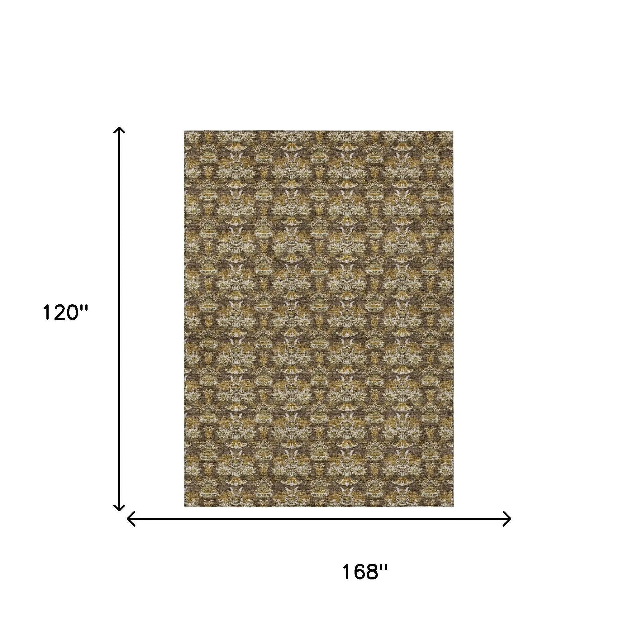 10' X 14' Chocolate And Copper Floral Washable Indoor Outdoor Area Rug Homeroots Outdoor