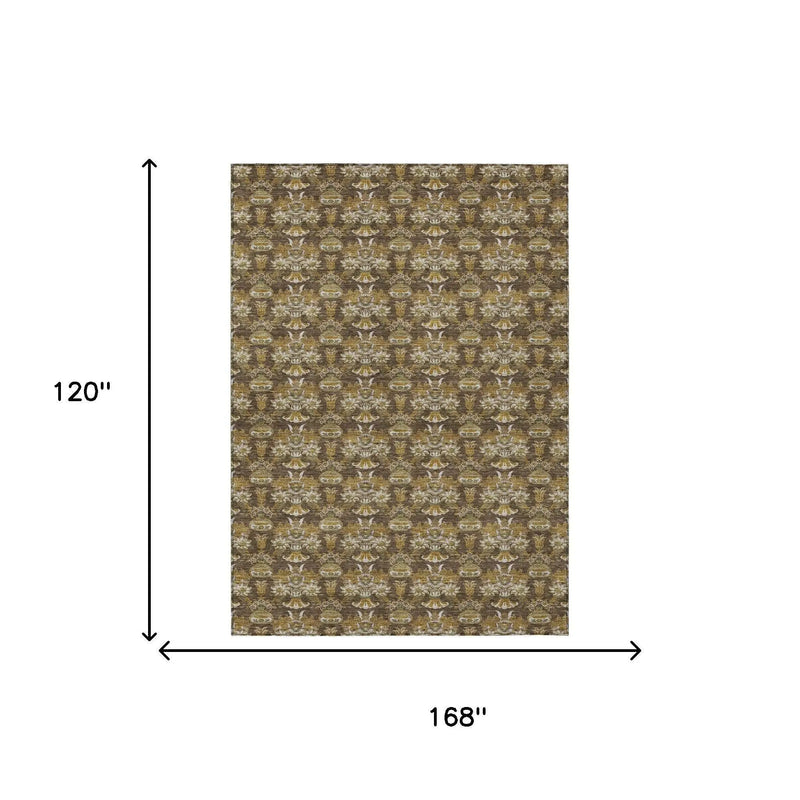 10' X 14' Chocolate And Copper Floral Washable Indoor Outdoor Area Rug Homeroots Outdoor