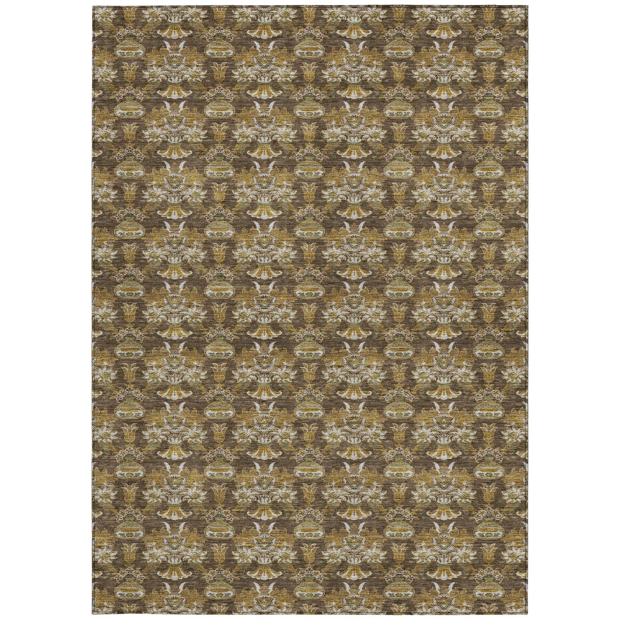 10' X 14' Chocolate And Copper Floral Washable Indoor Outdoor Area Rug Homeroots Outdoor