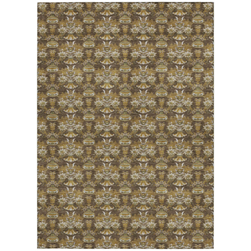 10' X 14' Chocolate And Copper Floral Washable Indoor Outdoor Area Rug Homeroots Outdoor