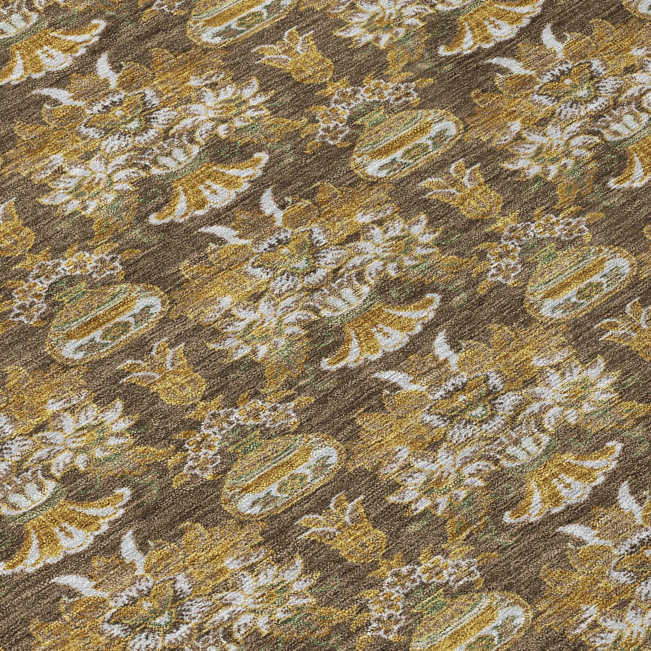 10' X 14' Chocolate And Copper Floral Washable Indoor Outdoor Area Rug Homeroots Outdoor