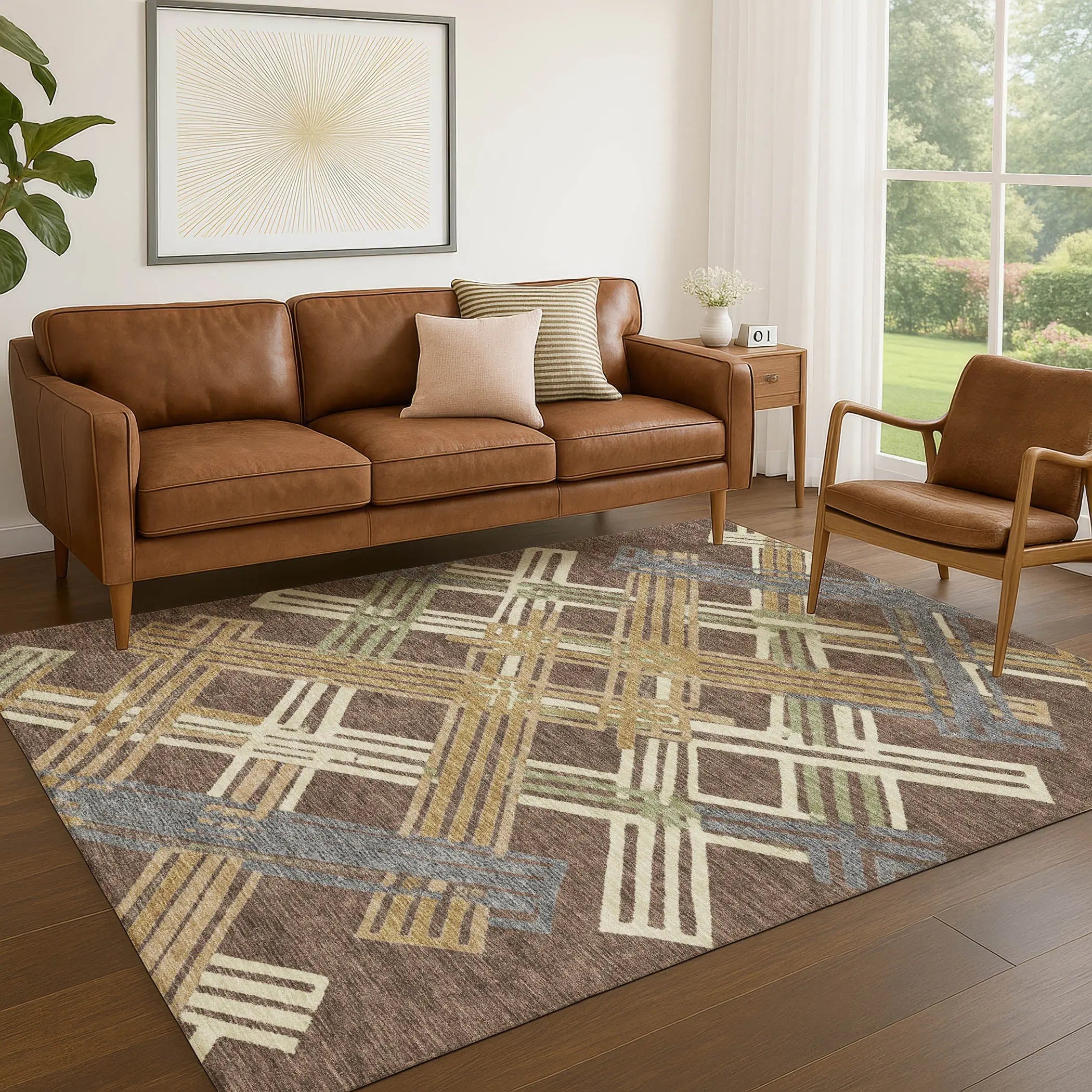 10' X 14' Chocolate And Gold Geometric Washable Indoor Outdoor Area Rug Homeroots Outdoor