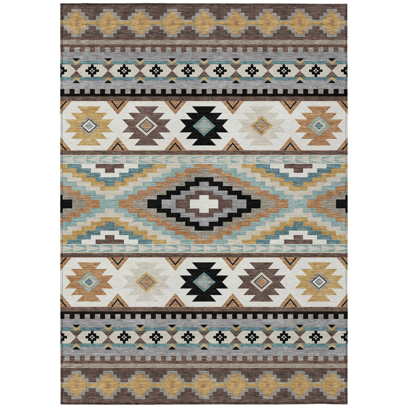 10' X 14' Chocolate And Gold Southwestern Washable Indoor Outdoor Area Rug Homeroots Outdoor
