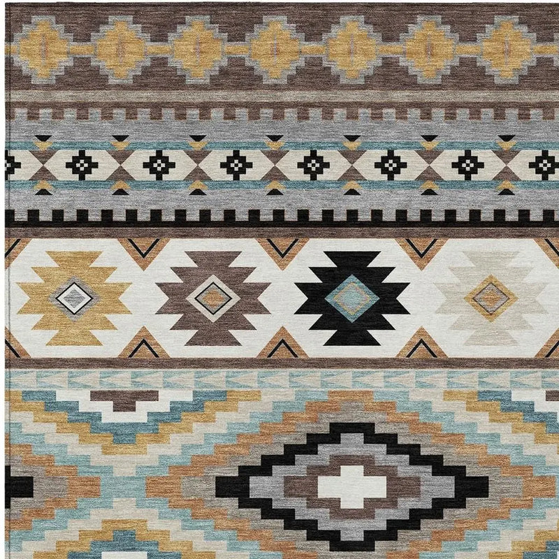10' X 14' Chocolate And Gold Southwestern Washable Indoor Outdoor Area Rug Homeroots Outdoor