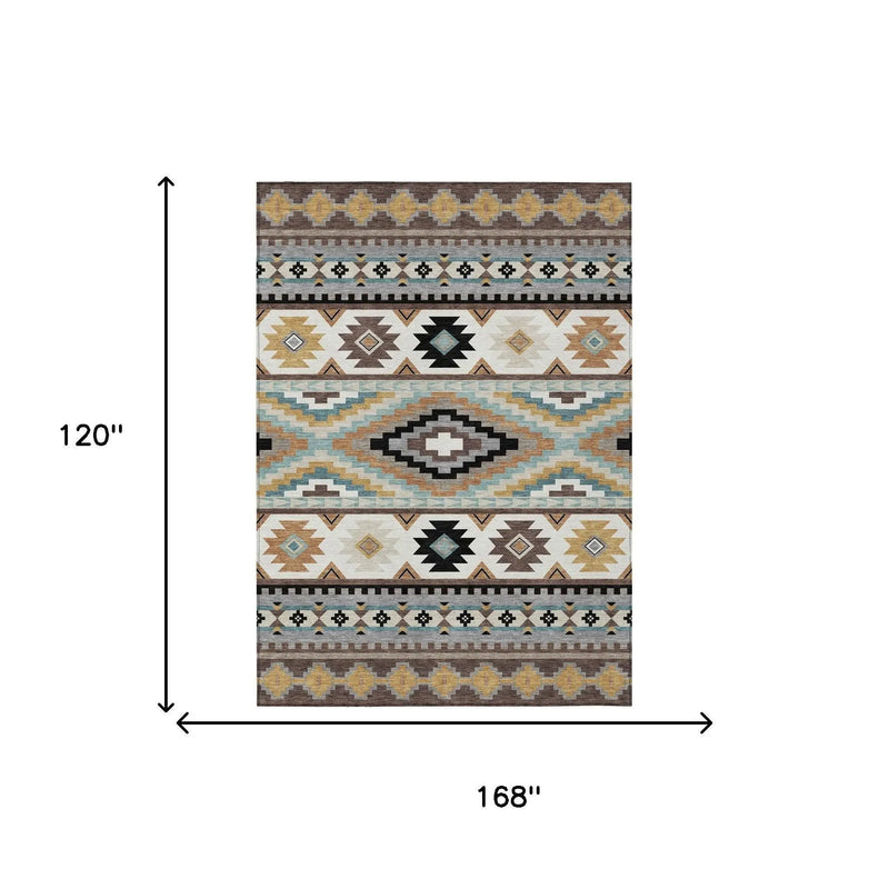 10' X 14' Chocolate And Gold Southwestern Washable Indoor Outdoor Area Rug Homeroots Outdoor