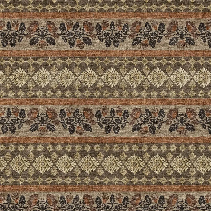 10' X 14' Chocolate And Gold Striped Washable Indoor Outdoor Area Rug Homeroots Outdoor