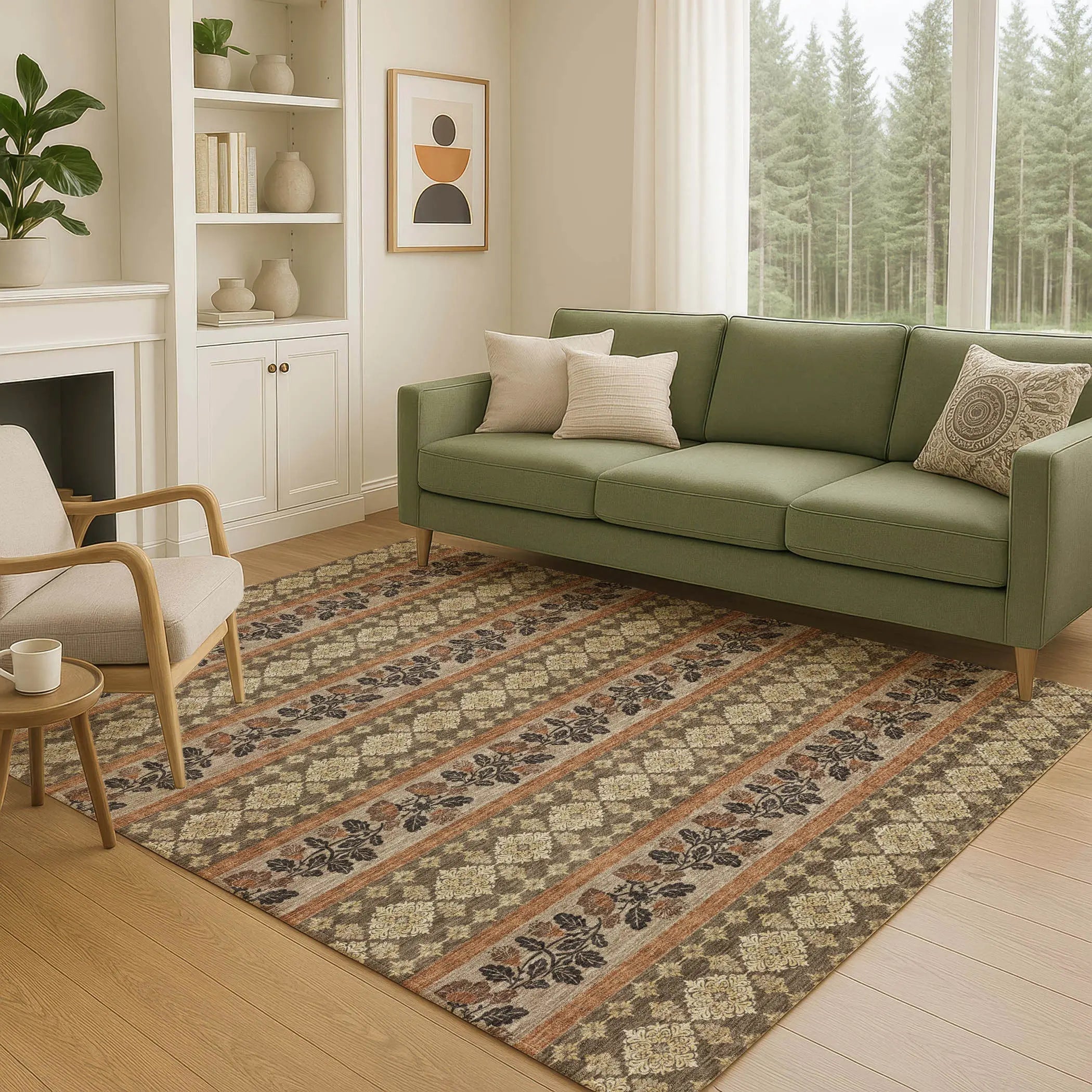 10' X 14' Chocolate And Gold Striped Washable Indoor Outdoor Area Rug Homeroots Outdoor