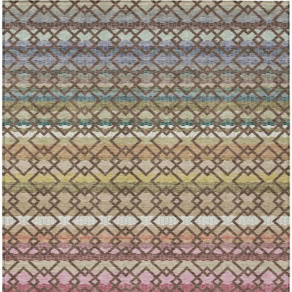 10' X 14' Chocolate And Gold Striped Washable Indoor Outdoor Area Rug Homeroots Outdoor