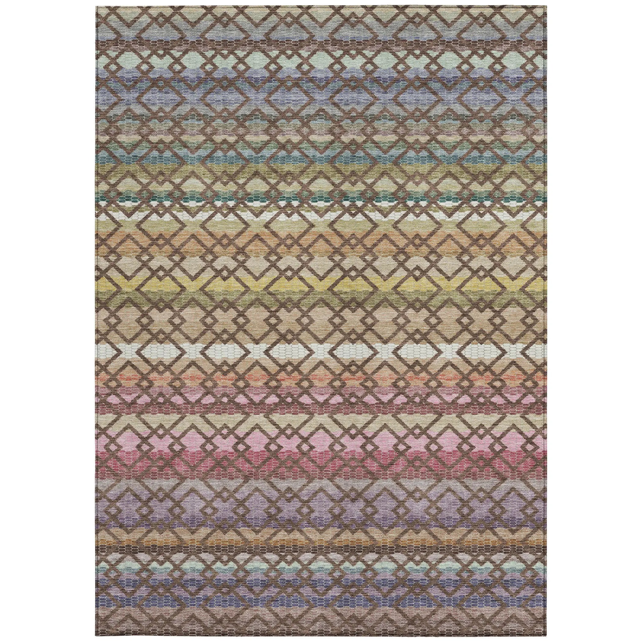 10' X 14' Chocolate And Gold Striped Washable Indoor Outdoor Area Rug Homeroots Outdoor
