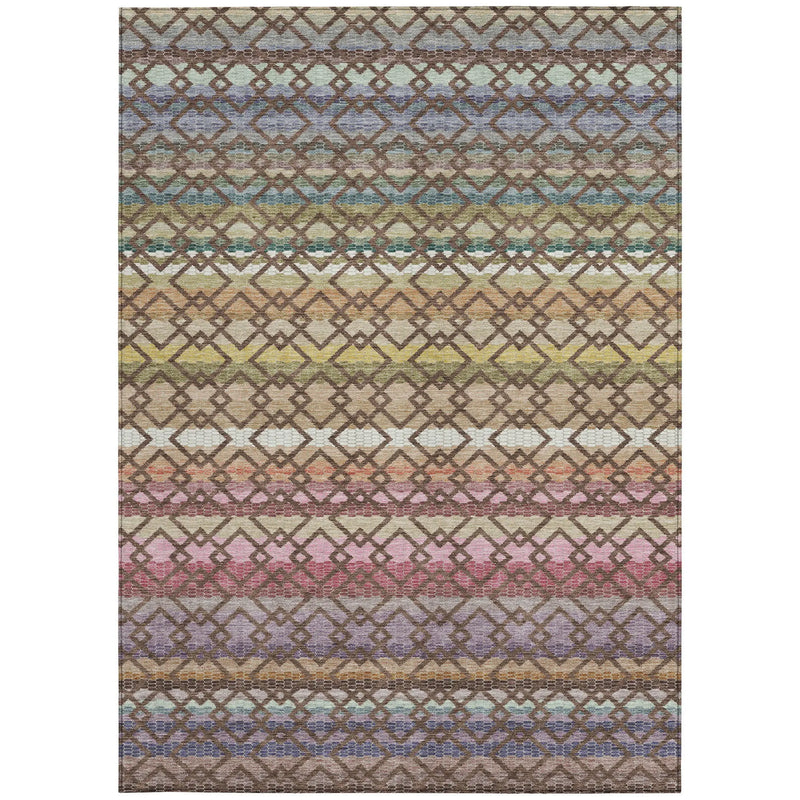 10' X 14' Chocolate And Gold Striped Washable Indoor Outdoor Area Rug Homeroots Outdoor