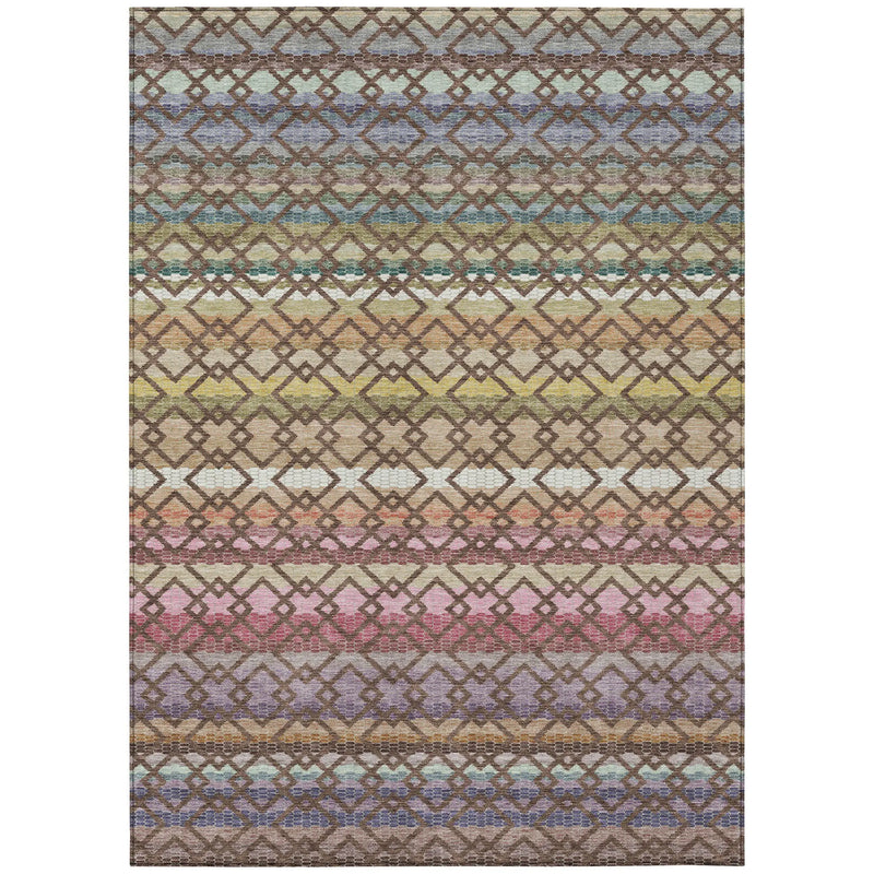 10' X 14' Chocolate And Gold Striped Washable Indoor Outdoor Area Rug Homeroots Outdoor