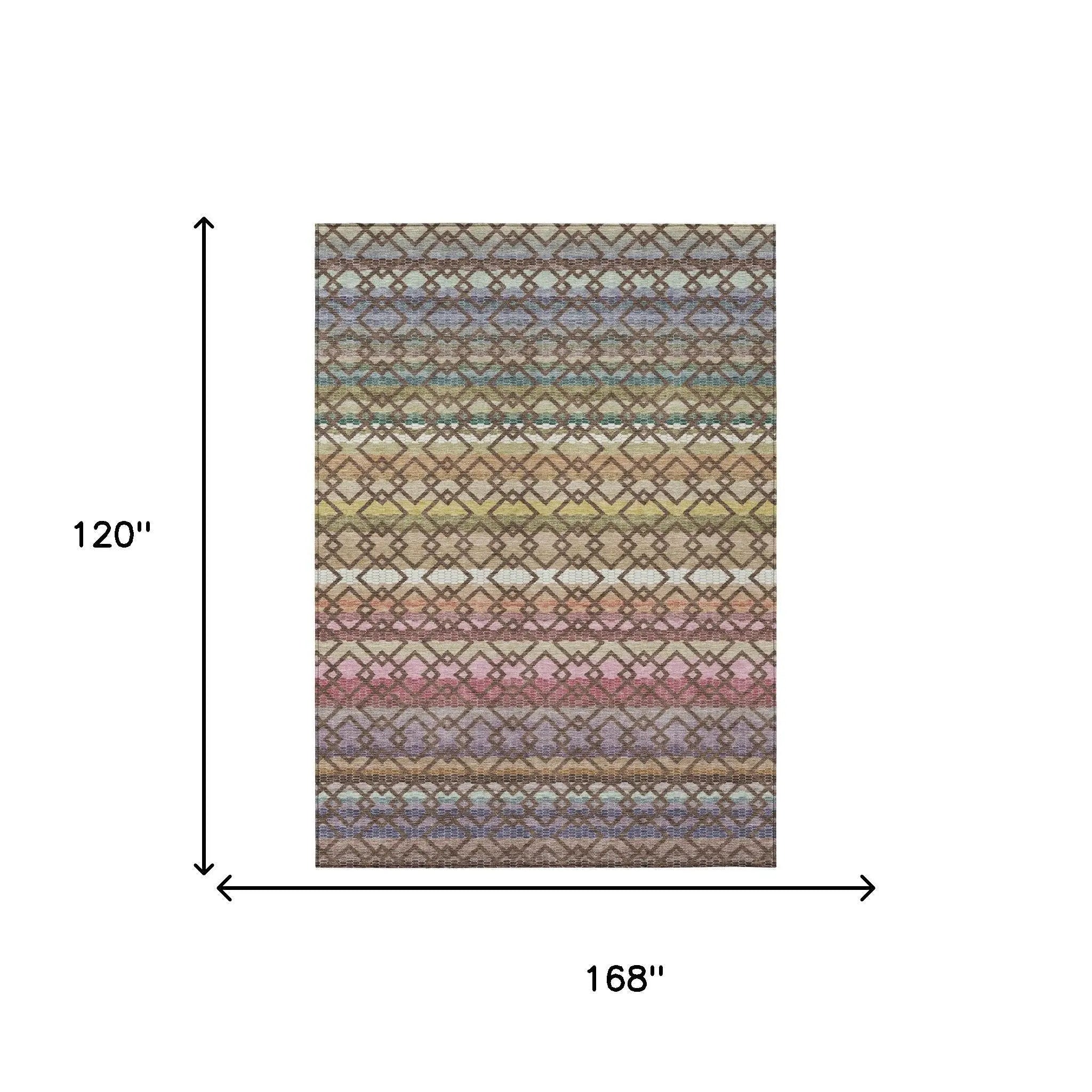 10' X 14' Chocolate And Gold Striped Washable Indoor Outdoor Area Rug Homeroots Outdoor