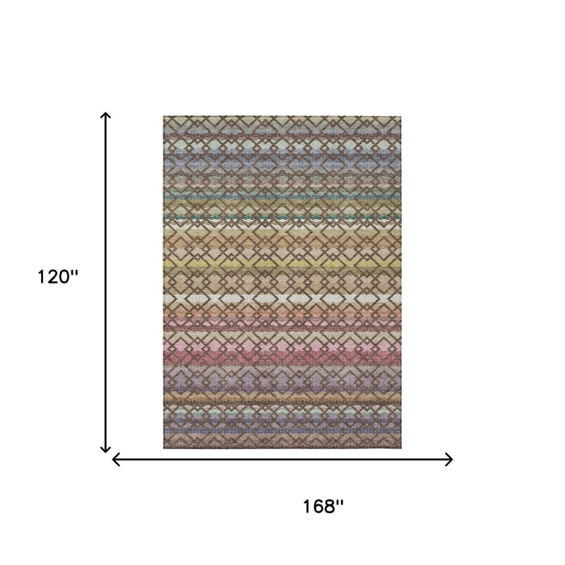 10' X 14' Chocolate And Gold Striped Washable Indoor Outdoor Area Rug Homeroots Outdoor