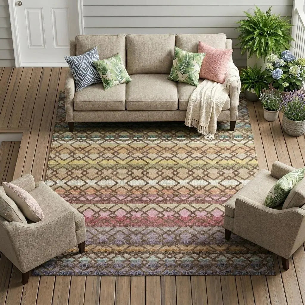 10' X 14' Chocolate And Gold Striped Washable Indoor Outdoor Area Rug Homeroots Outdoor