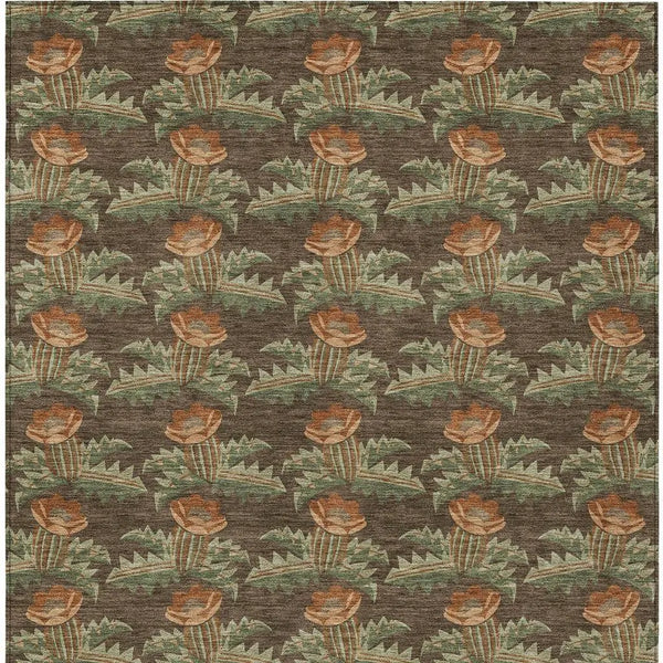 10' X 14' Chocolate And Graphite Floral Washable Indoor Outdoor Area Rug Homeroots Outdoor
