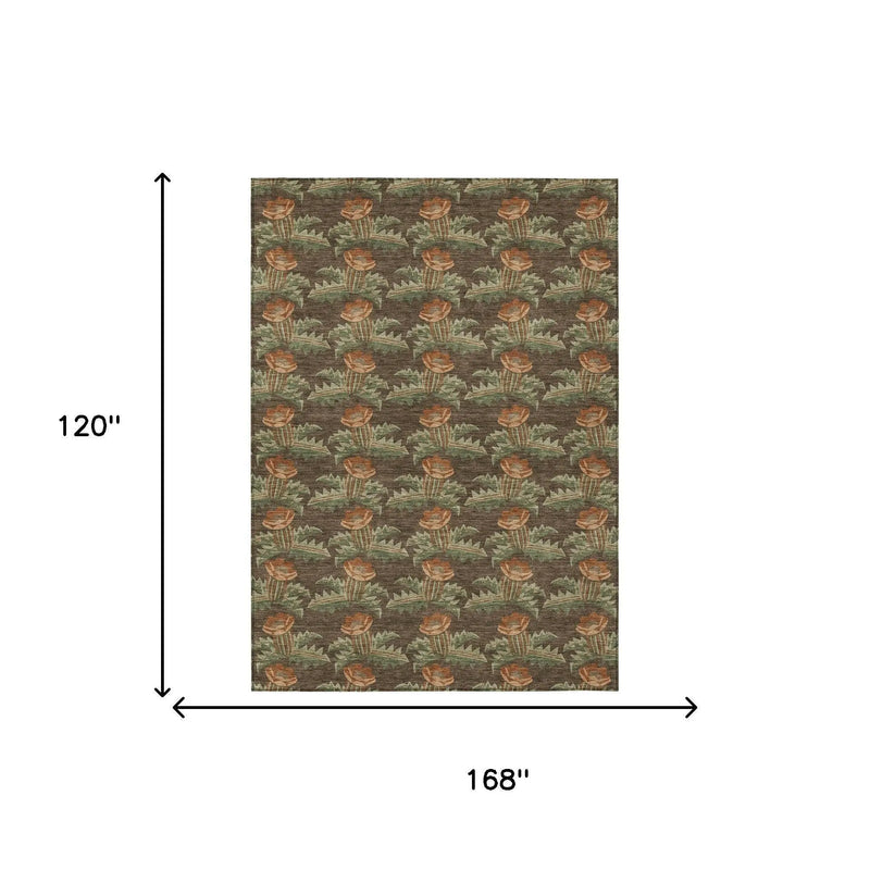 10' X 14' Chocolate And Graphite Floral Washable Indoor Outdoor Area Rug Homeroots Outdoor