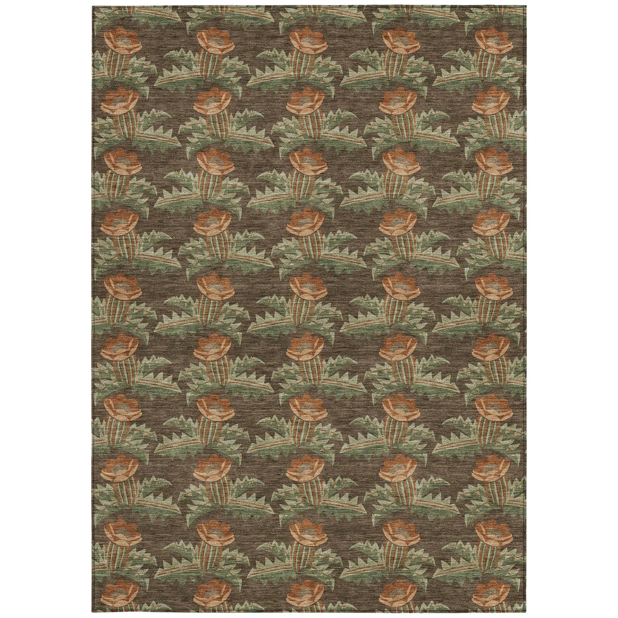 10' X 14' Chocolate And Graphite Floral Washable Indoor Outdoor Area Rug Homeroots Outdoor