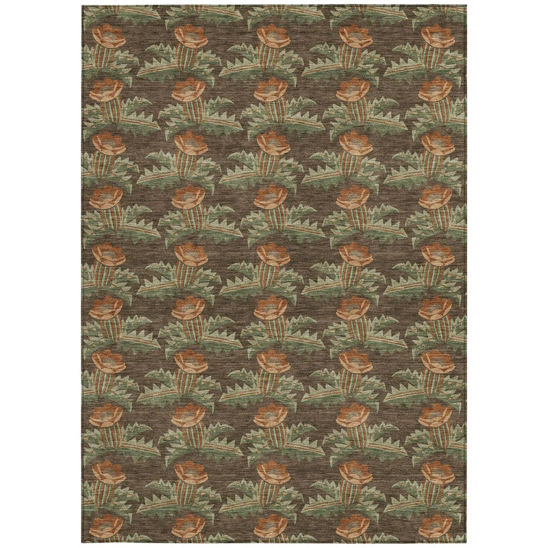 10' X 14' Chocolate And Graphite Floral Washable Indoor Outdoor Area Rug Homeroots Outdoor