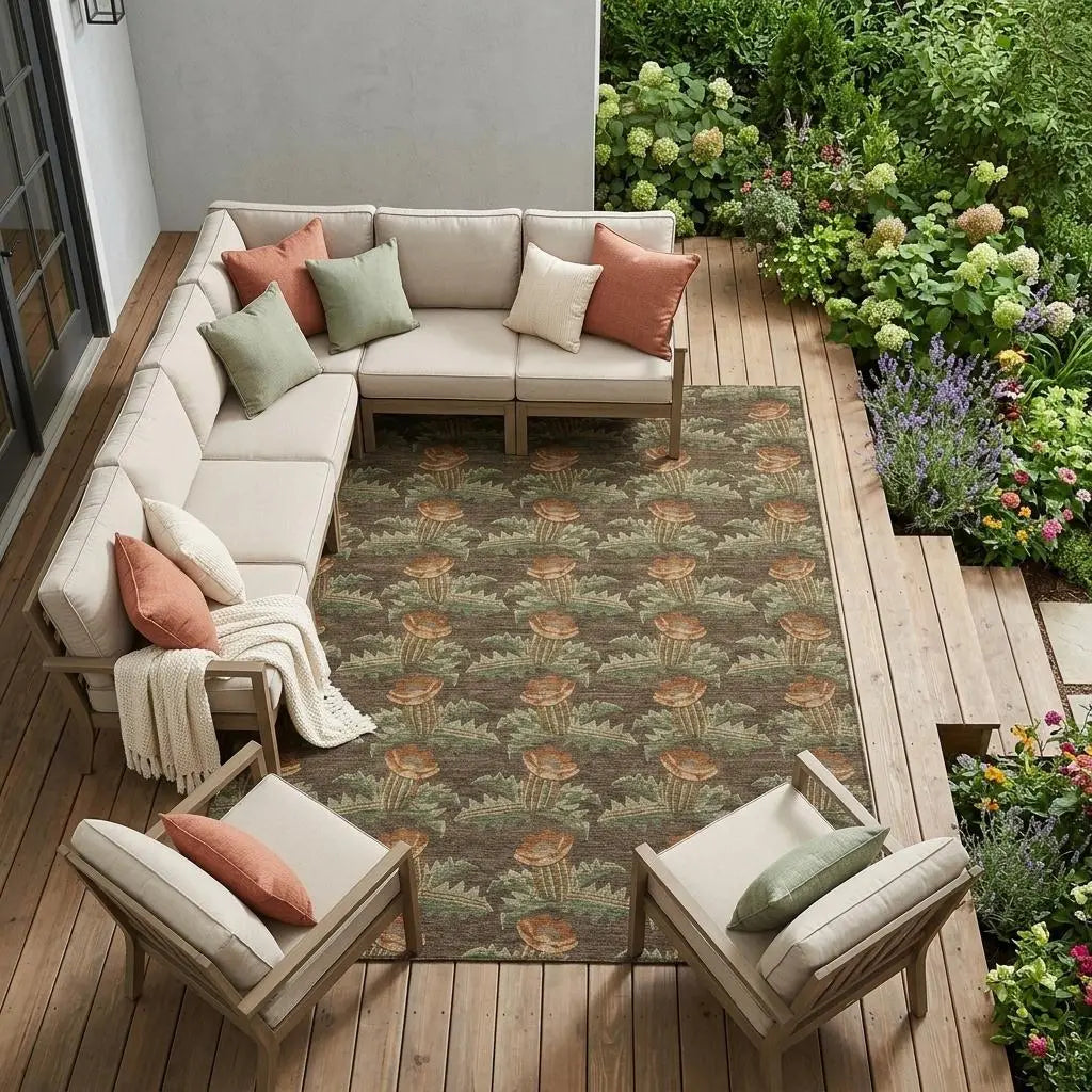 10' X 14' Chocolate And Graphite Floral Washable Indoor Outdoor Area Rug Homeroots Outdoor