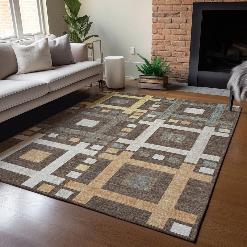 10' X 14' Chocolate And Graphite Geometric Washable Indoor Outdoor Area Rug Homeroots Outdoor