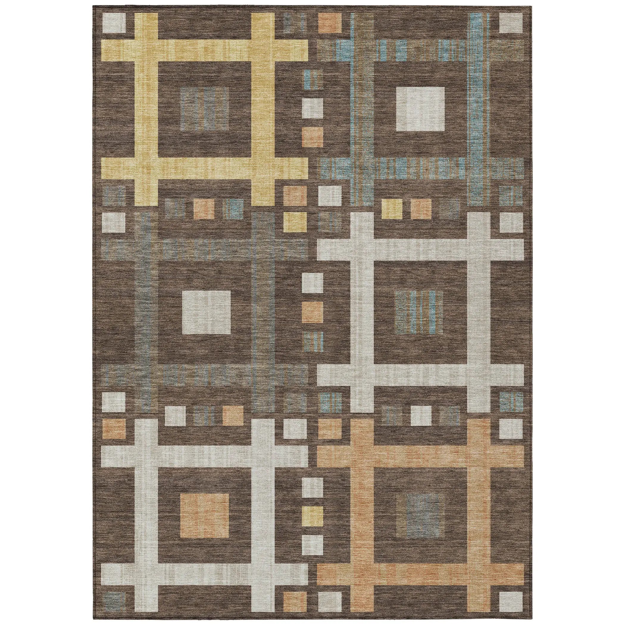 10' X 14' Chocolate And Graphite Geometric Washable Indoor Outdoor Area Rug Homeroots Outdoor
