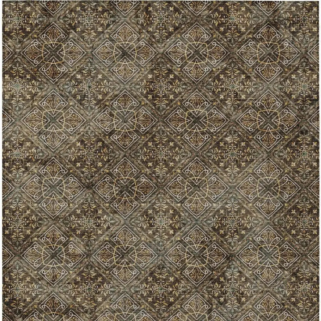 10' X 14' Chocolate And Gray Geometric Washable Indoor Outdoor Area Rug Homeroots Outdoor