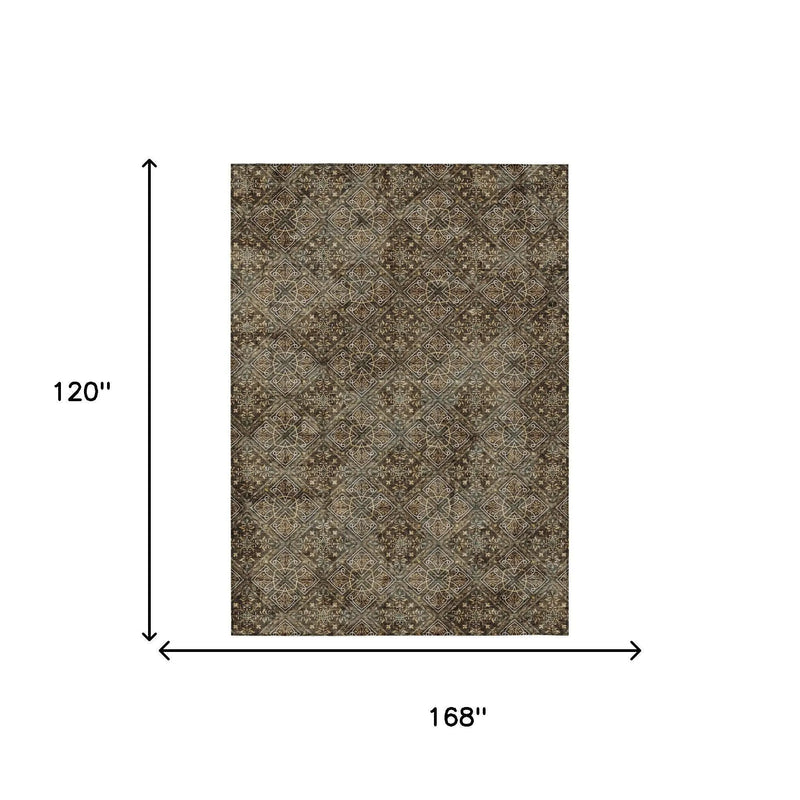 10' X 14' Chocolate And Gray Geometric Washable Indoor Outdoor Area Rug Homeroots Outdoor