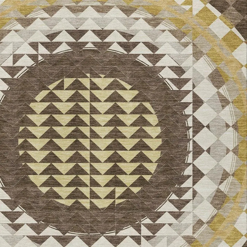 10' X 14' Chocolate And Green Geometric Washable Indoor Outdoor Area Rug Homeroots Outdoor
