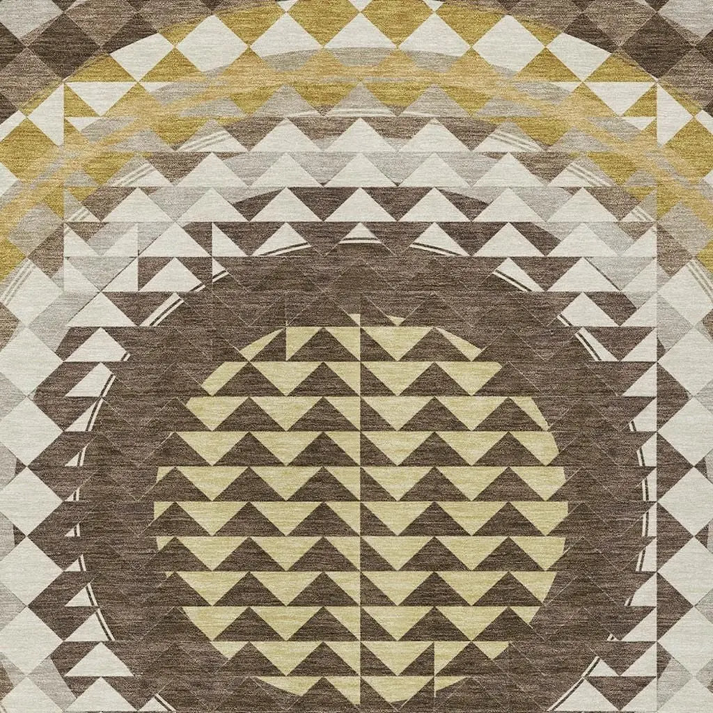 10' X 14' Chocolate And Green Geometric Washable Indoor Outdoor Area Rug Homeroots Outdoor