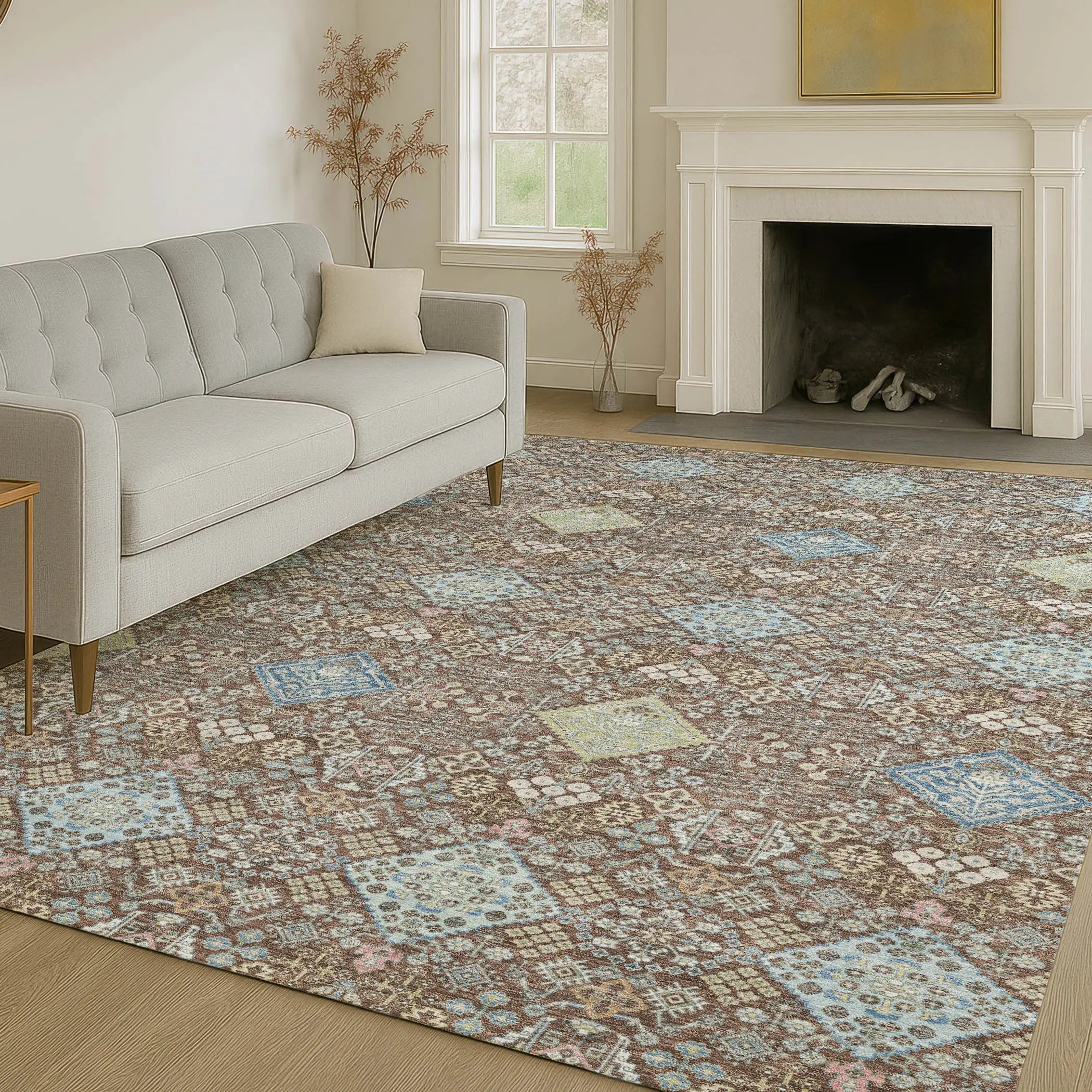 10' X 14' Chocolate And Green Oriental Washable Indoor Outdoor Area Rug Homeroots Outdoor