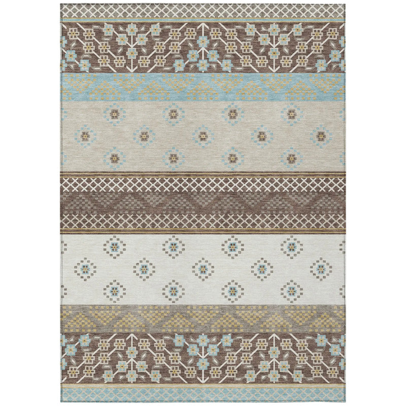 10' X 14' Chocolate And Green Striped Washable Indoor Outdoor Area Rug Homeroots Outdoor