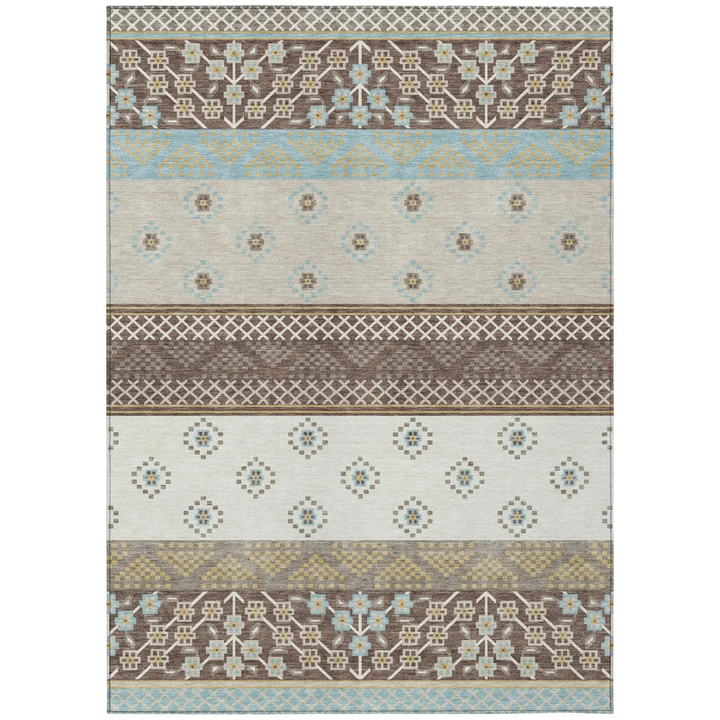10' X 14' Chocolate And Green Striped Washable Indoor Outdoor Area Rug Homeroots Outdoor