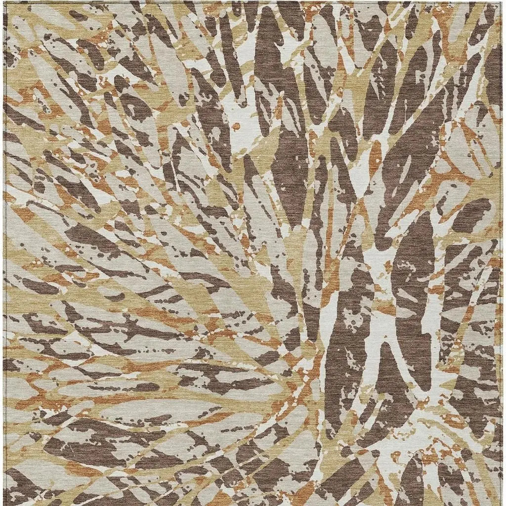10' X 14' Chocolate And Ivory Abstract Washable Indoor Outdoor Area Rug Homeroots Outdoor