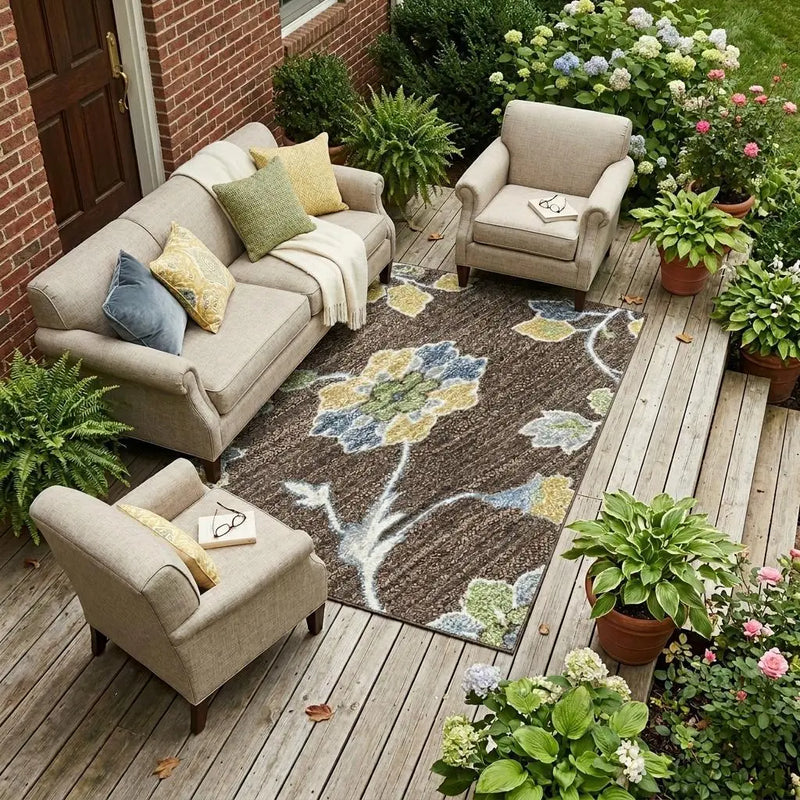 10' X 14' Chocolate And Ivory Floral Medallion Washable Indoor Outdoor Area Rug Homeroots Outdoor