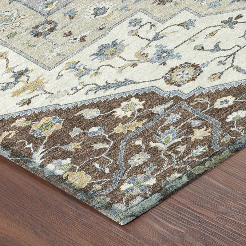10' X 14' Chocolate And Ivory Floral Medallion Washable Indoor Outdoor Area Rug Homeroots Outdoor