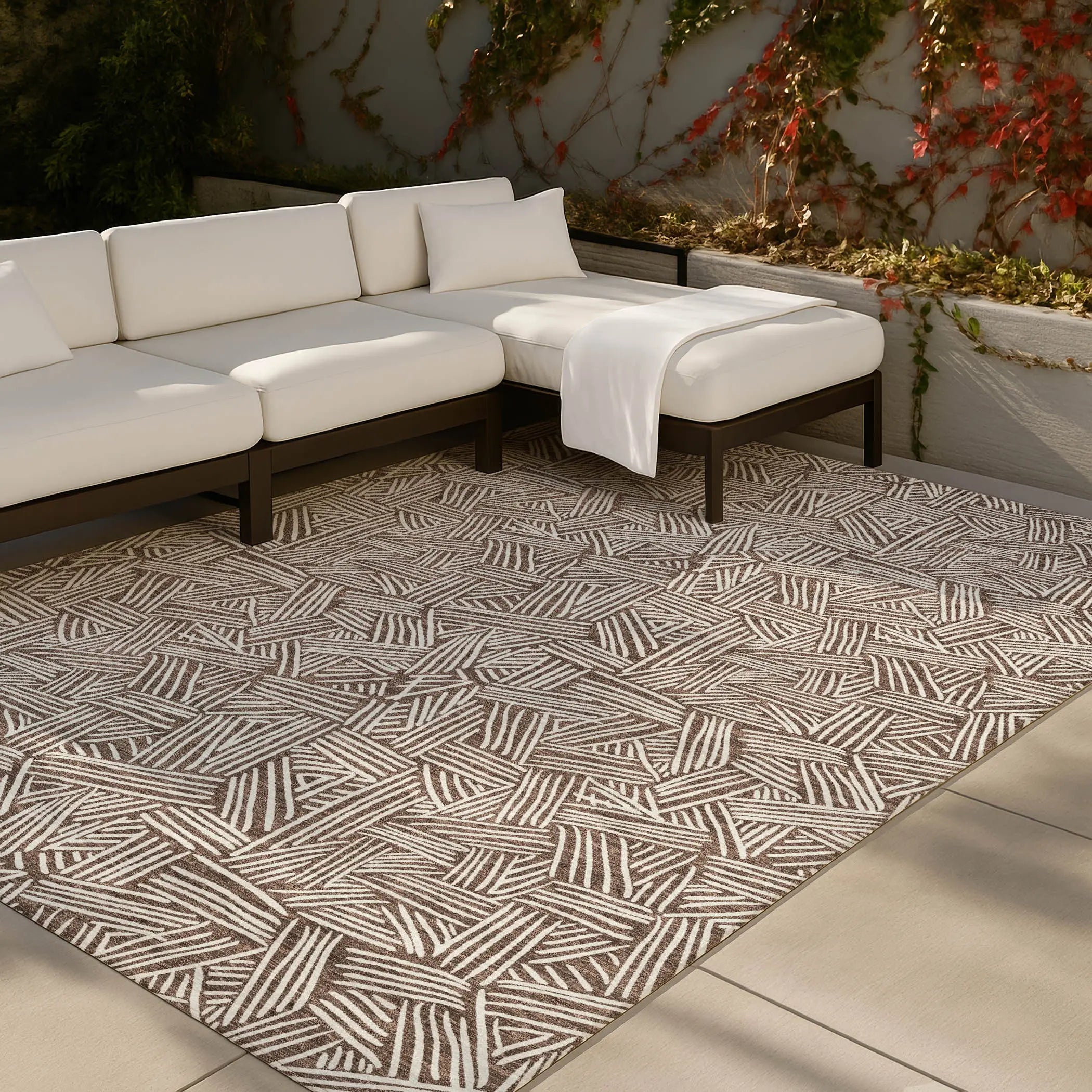 10' X 14' Chocolate And Ivory Geometric Washable Indoor Outdoor Area Rug Homeroots Outdoor