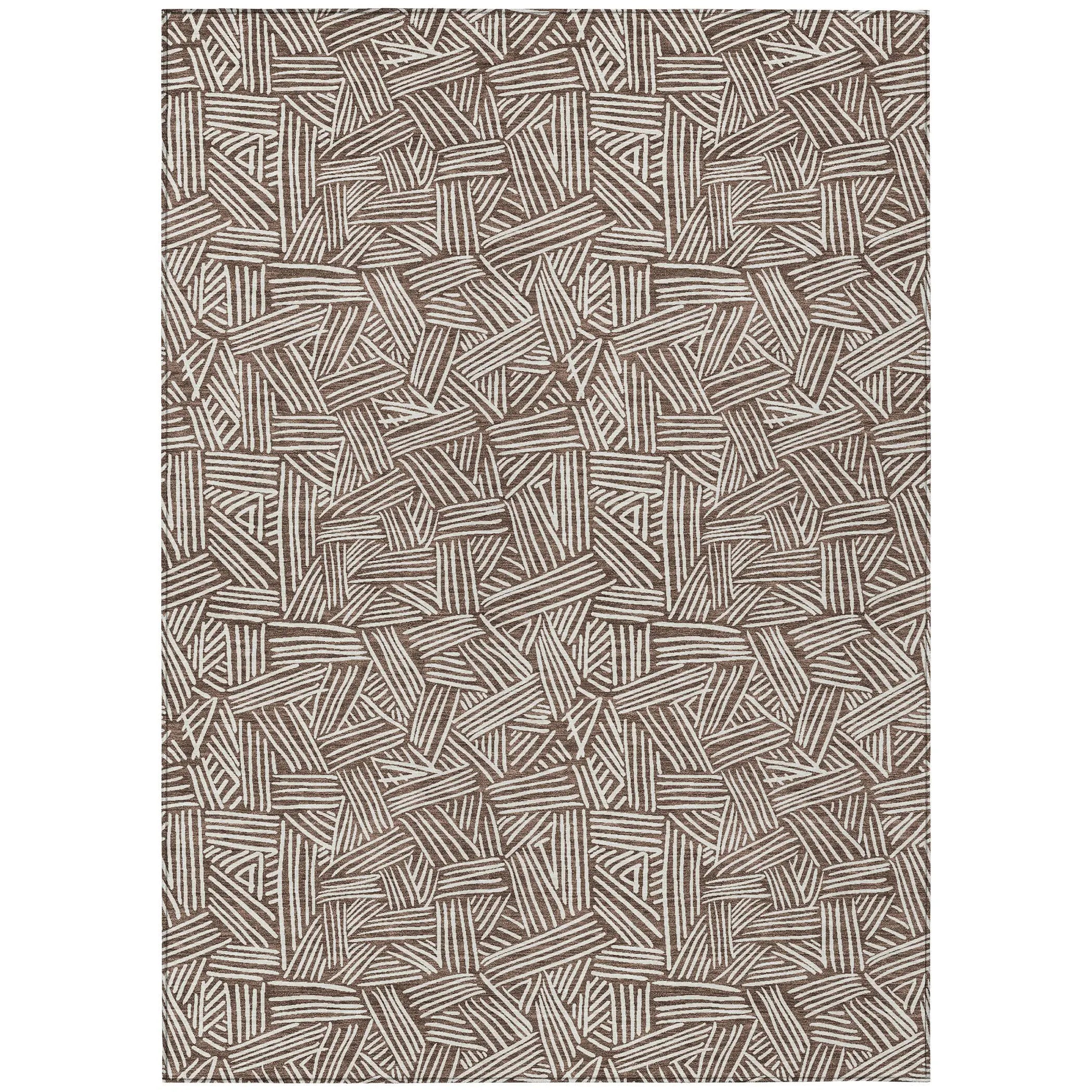 10' X 14' Chocolate And Ivory Geometric Washable Indoor Outdoor Area Rug Homeroots Outdoor