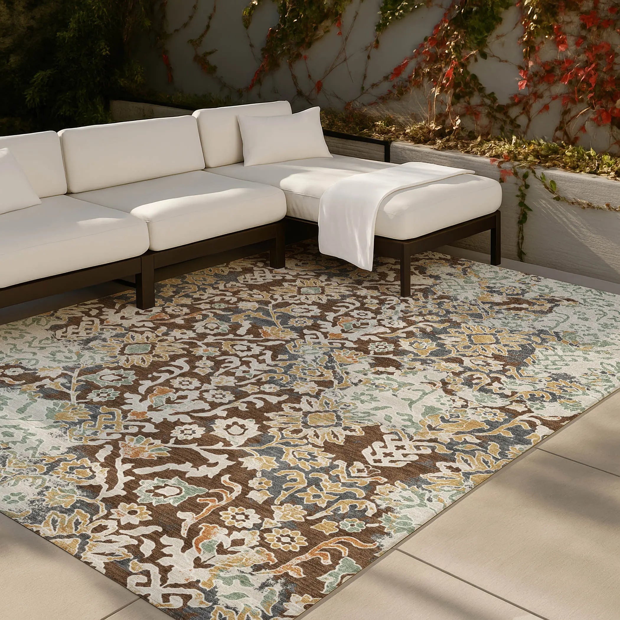 10' X 14' Chocolate And Ivory Geometric Washable Indoor Outdoor Area Rug Homeroots Outdoor
