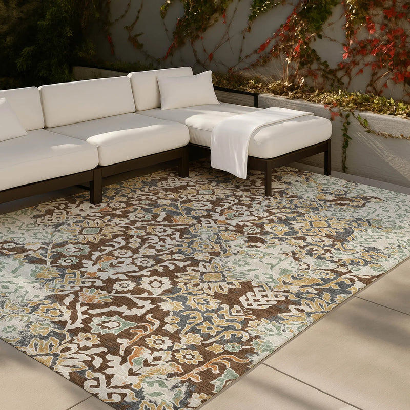 10' X 14' Chocolate And Ivory Geometric Washable Indoor Outdoor Area Rug Homeroots Outdoor