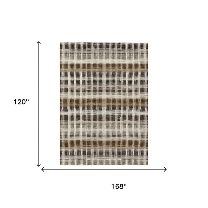 10' X 14' Chocolate And Ivory Striped Washable Indoor Outdoor Area Rug Homeroots Outdoor