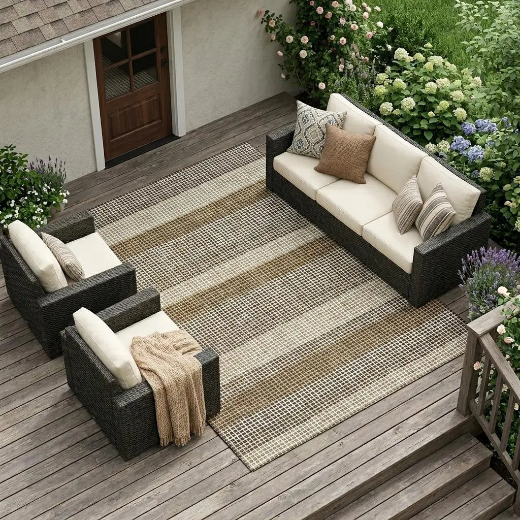 10' X 14' Chocolate And Ivory Striped Washable Indoor Outdoor Area Rug Homeroots Outdoor