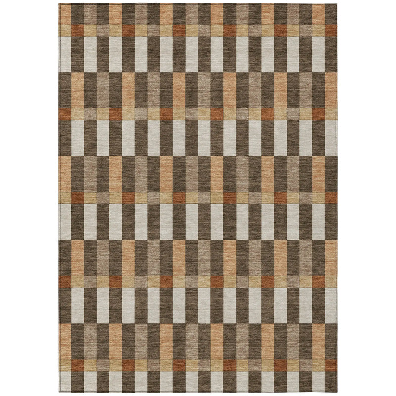 10' X 14' Chocolate And Khaki Geometric Washable Indoor Outdoor Area Rug Homeroots Outdoor