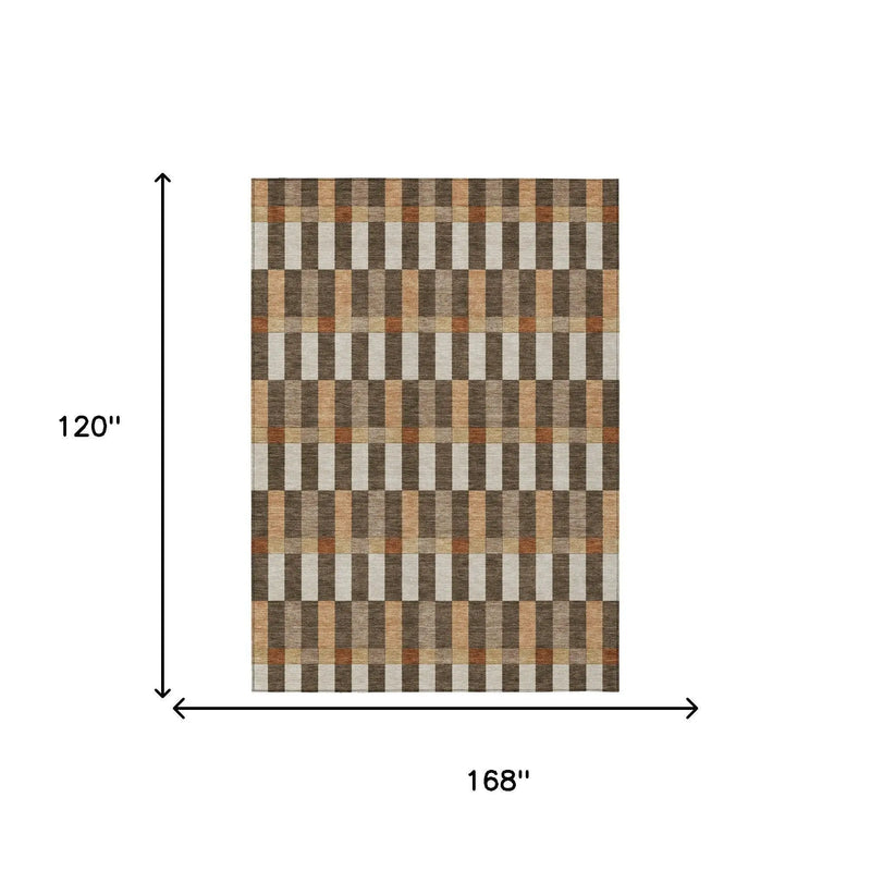 10' X 14' Chocolate And Khaki Geometric Washable Indoor Outdoor Area Rug Homeroots Outdoor