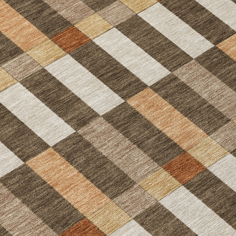 10' X 14' Chocolate And Khaki Geometric Washable Indoor Outdoor Area Rug Homeroots Outdoor