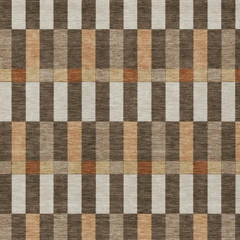 10' X 14' Chocolate And Khaki Geometric Washable Indoor Outdoor Area Rug Homeroots Outdoor