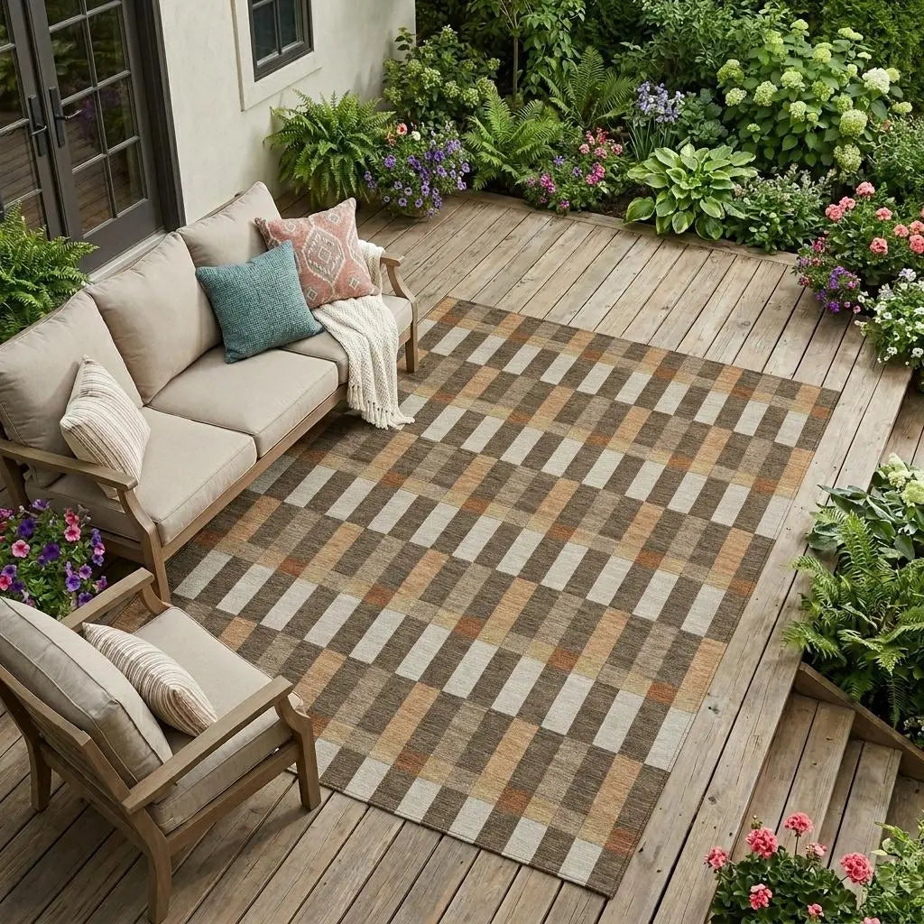 10' X 14' Chocolate And Khaki Geometric Washable Indoor Outdoor Area Rug Homeroots Outdoor