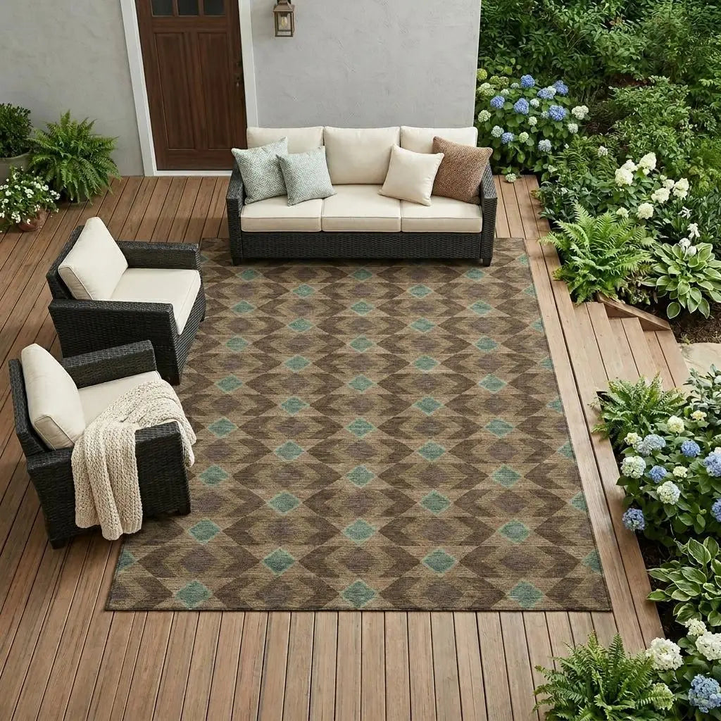 10' X 14' Chocolate And Navy Blue Geometric Washable Indoor Outdoor Area Rug Homeroots Outdoor