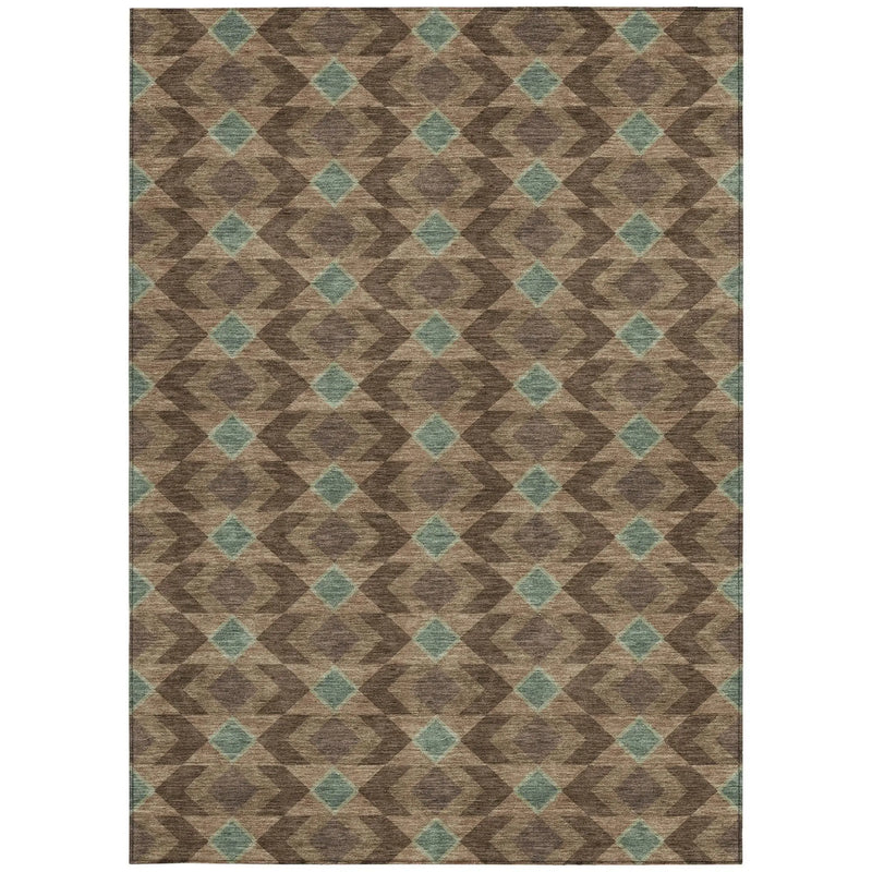 10' X 14' Chocolate And Navy Blue Geometric Washable Indoor Outdoor Area Rug Homeroots Outdoor